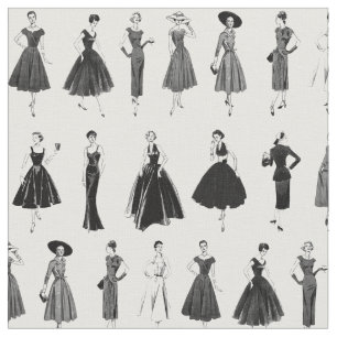 Tissu Mannequins de mode rétro noir et blanc chic