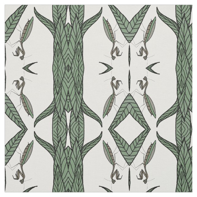Tissu Mantis De Prière En Miroir Sur Feuilles Verts (Échantillon)