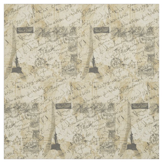 Tissu Manuscrit français, Tour Eiffel et (Échantillon)
