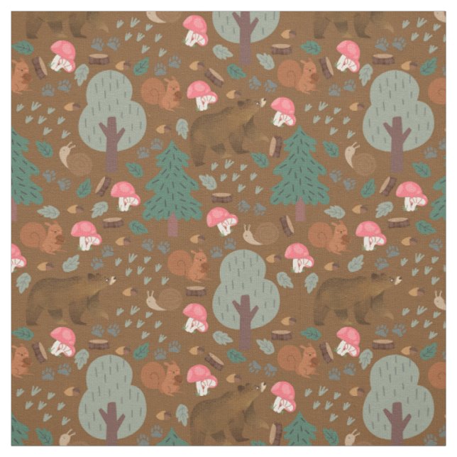 Tissu Marcher à travers les bois sur Brown (Échantillon)
