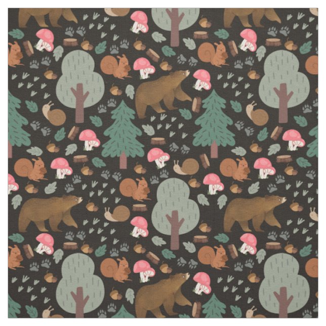 Tissu Marcher à travers les bois sur le noir (Échantillon)