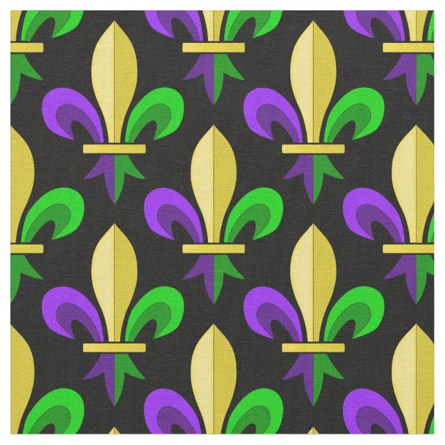 Tissu Mardi gras Carnival Fleur De Lis sur le noir (Fermer)