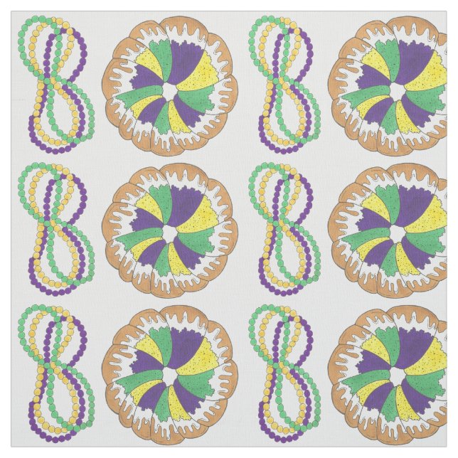 Tissu Mardi Gras Perles King Cake New Orleans Carnaval (Échantillon)