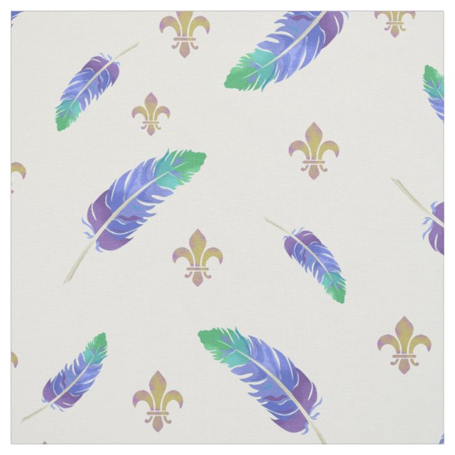 Tissu Mardi Gras Plumes et Fleur de Lis Motif (Échantillon)