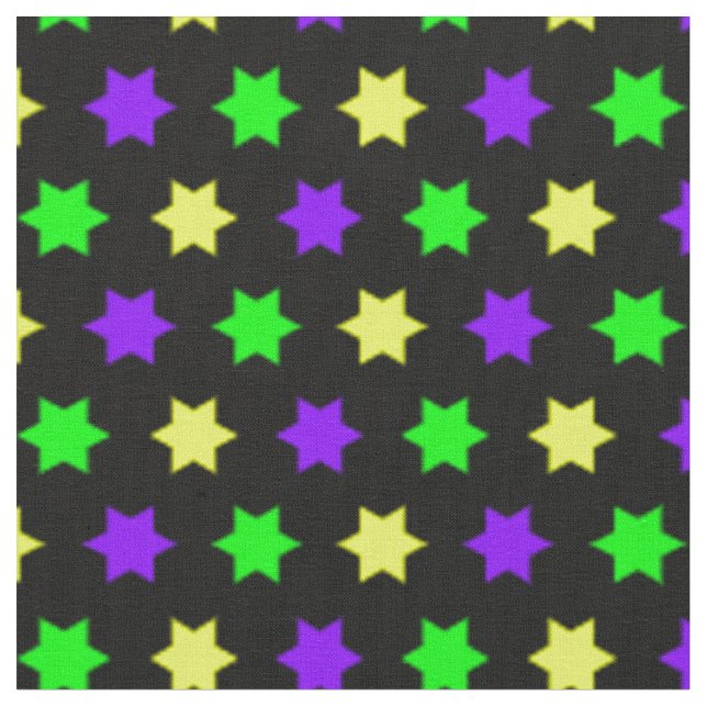 Tissu Mardi Gras Purple Green Yellow Stars (Fermer)