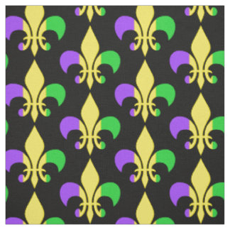 Tissu Mardi Gras violet vert jaune Fleur de Lis
