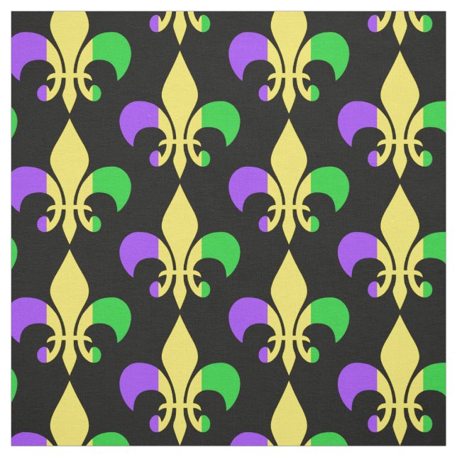 Tissu Mardi Gras violet vert jaune Fleur de Lis (Échantillon)