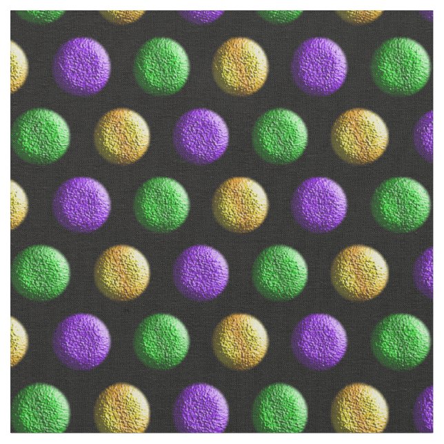 Tissu Mardi Gras Violet Vert Jaune Pois (Fermer)