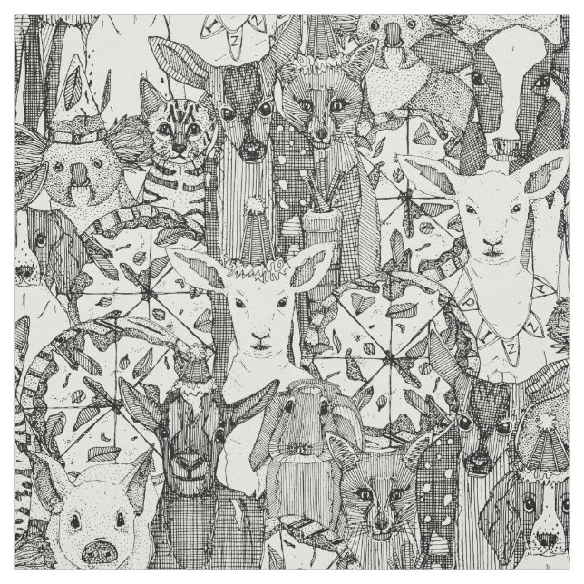 Tissu margherita menagerie pizza fête noir (Échantillon)