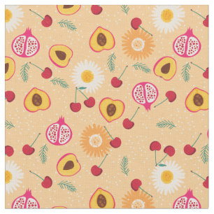 Tissu marguerite de pêche à la grenade à cerise fleurie