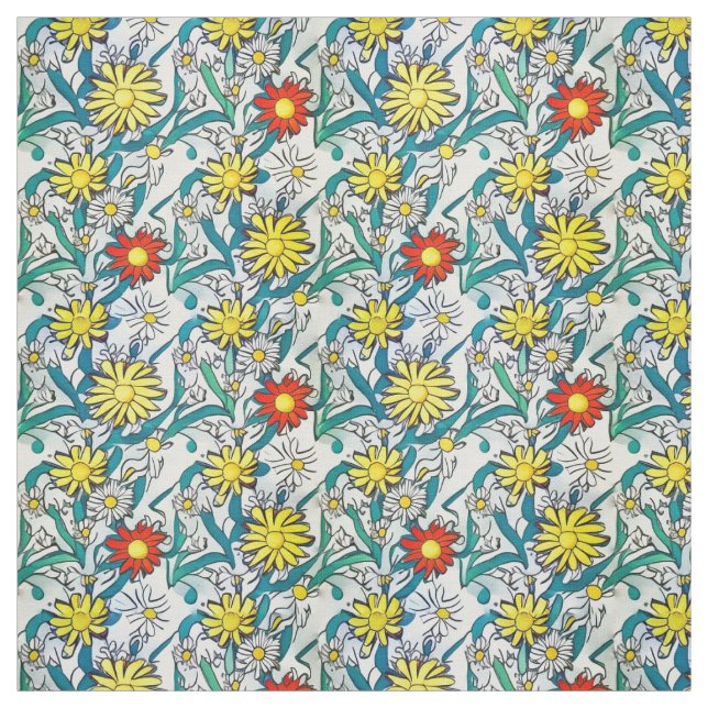 Tissu Marguerites Peintes Art Pop Moderne (Échantillon)