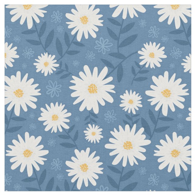 Tissu Marguerites sur Arrière - plan bleu (Fermer)