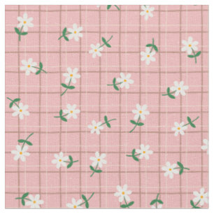 Tissu Marguerites sur Carreaux Roses (petite échelle)