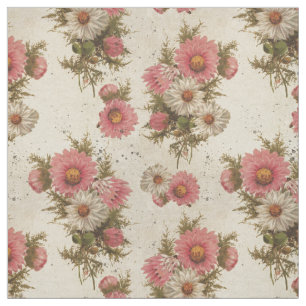 Tissu Marguerites vintages roses et blanches