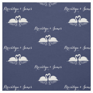 Tissu Mariage bleu marine personnalisé avec cygnes