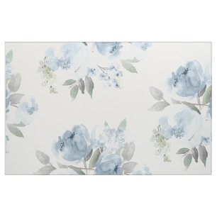 Tissu Mariage Bleu Poussiéreux Broderie Florale Aquarell