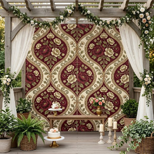 Tissu Mariage Floral Ivoire Bourgogne Vintage Art Nouvea