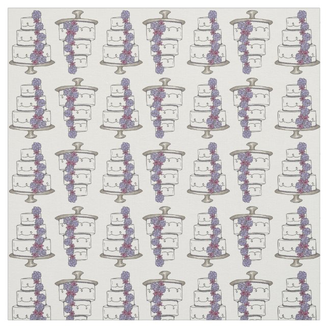 Tissu Mariage Gâteaux Fiançailles nuptiale Amour violet  (Échantillon)