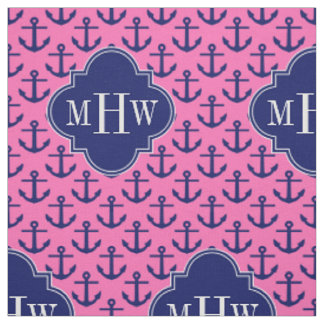 Tissu Marine Ancres Hot Pink BG, Marine 3 Monogramme ini