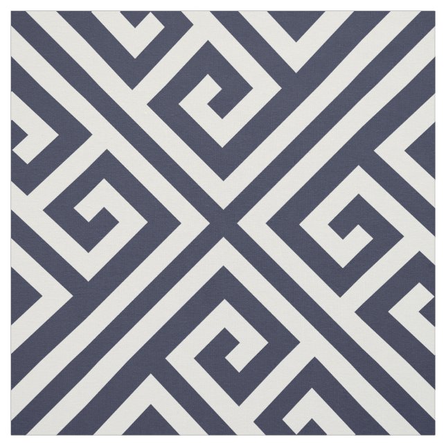 Tissu Marine Bleue Clé grecque Grande échelle (Échantillon)