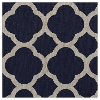 Tissu Marine Blue Modern Quatrefoil Grande échelle
