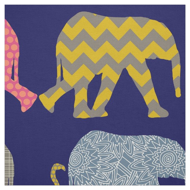 Tissu marine d'éléphants et de flamants de bébé (Échantillon)