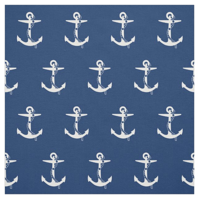 Tissu Marine du blanc | de bleu marine d'Ancre (Échantillon)