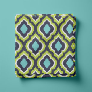 Tissu Marine Turquoise et Vert Ikat Marocain
