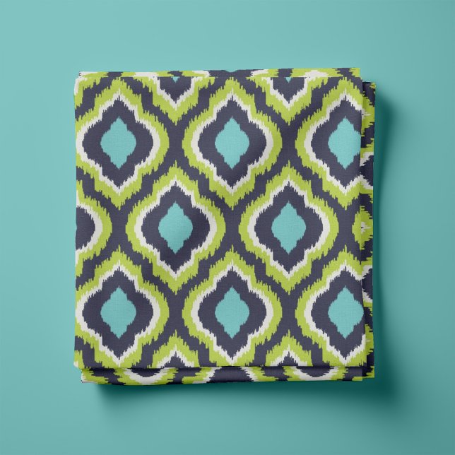 Tissu Marine Turquoise et Vert Ikat Marocain (Créateur téléchargé)