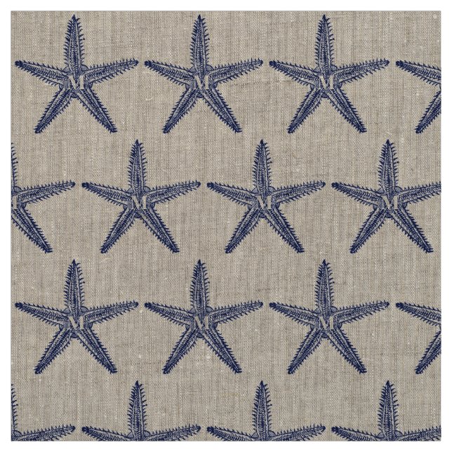 Tissu Marine vintage Bleu Starfish Monogramme Linge côti (Échantillon)
