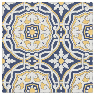 Tissu Marocain Abstrait 2 - Bleu, Jaune