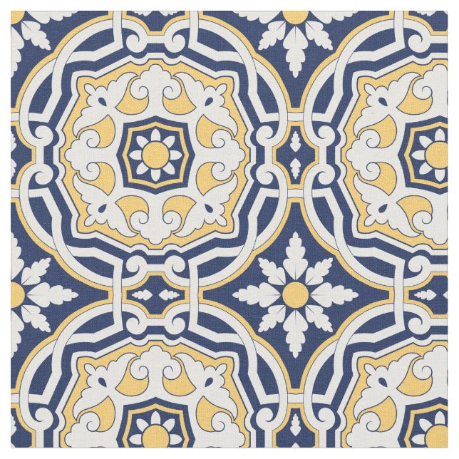 Tissu Marocain Abstrait 2 - Bleu, Jaune (Fermer)