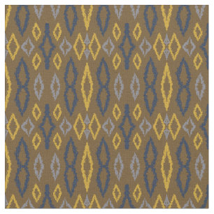 Tissu Marocain Ikat Blue Jaune Motif Brown