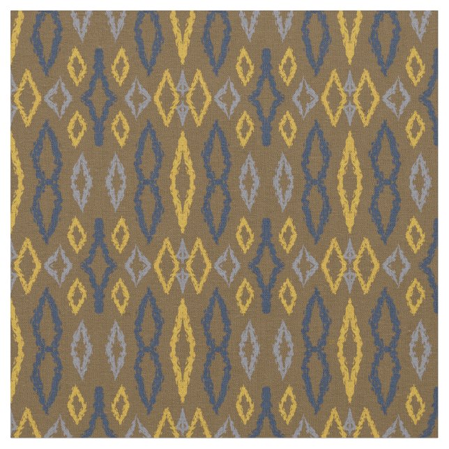 Tissu Marocain Ikat Blue Jaune Motif Brown (Fermer)