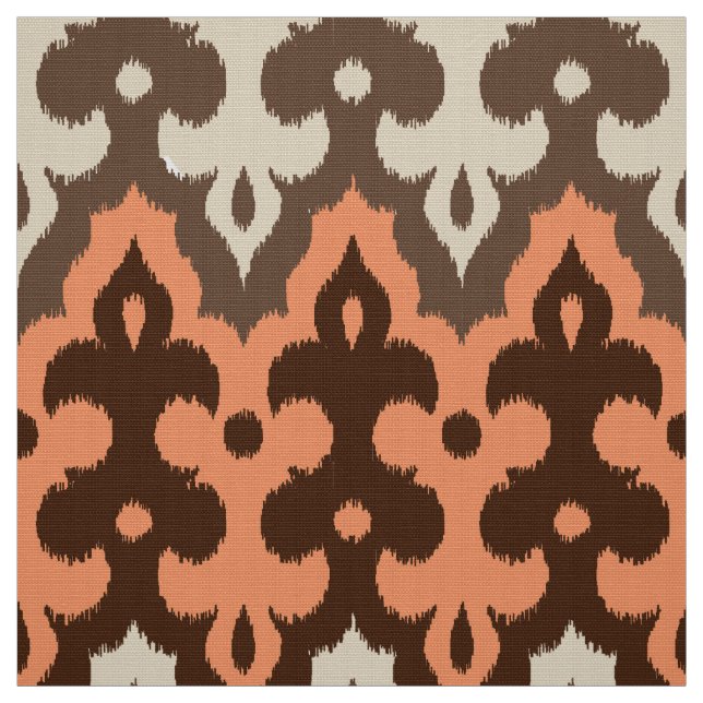 Tissu Marocaine Ikat Damask, Brown, Taupe & Coral (Échantillon)