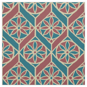 Tissu Marron, sarcelle motif ethnique, fleurs, chevrons