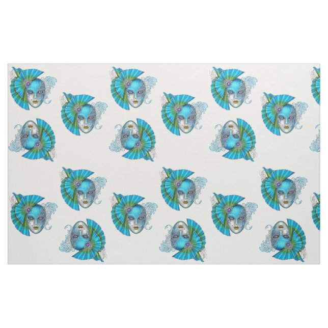 Tissu Mascarade Mardi Gras Masque bleu Turquoise (Fat Quarter)