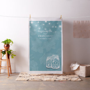 Tissu Mason Jar Blue Floral Mariage Photo Booth fond