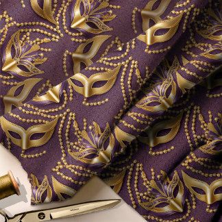 Tissu Masquerade Motif perles Masques Purple Gold ID1031