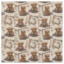 Tissu Matin Café Vache des Highlands Motif Fermett