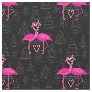Tissu mauvais coeur de bonbons flamingo de noël