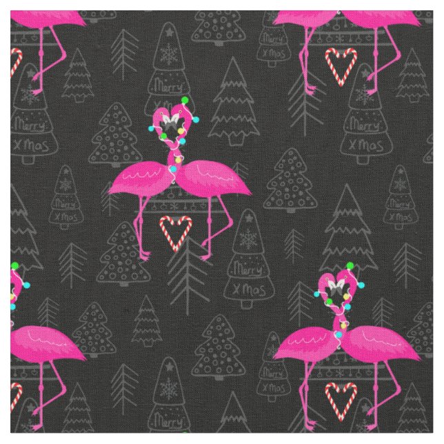 Tissu mauvais coeur de bonbons flamingo de noël (Fermer)