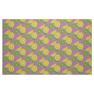 Tissu mauve tranché, en quarts de citrons et de li