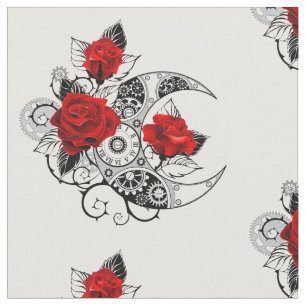 Tissu Mechanical Crescent with Red Roses