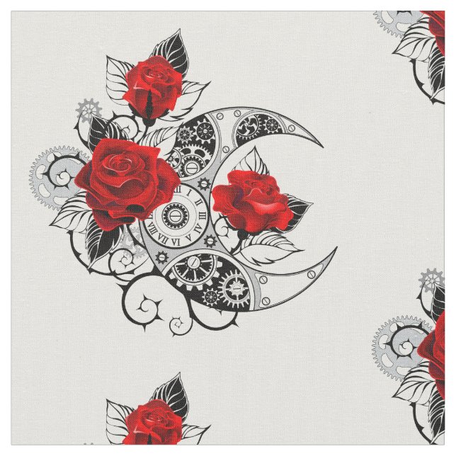 Tissu Mechanical Crescent with Red Roses (Fermer)