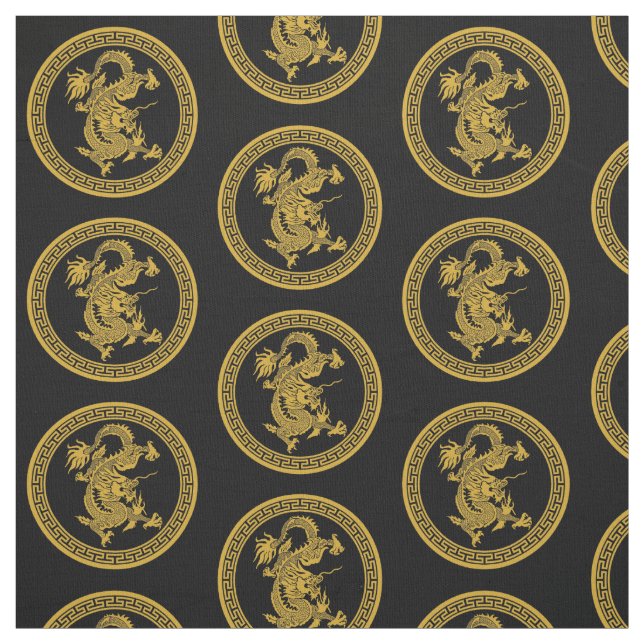 Tissu Médaillé de dragon chinois d'or (Échantillon)