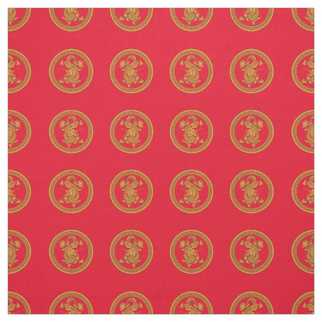 Tissu Médaillé de dragon chinois d'or (Échantillon)