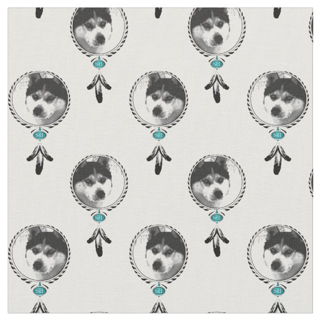 Tissu Médaillon de Husky avec plumes d'aigle (Fermer)