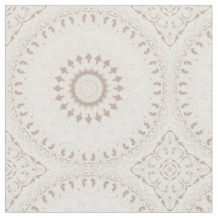 Tissu Médaillon de mandala blanc et beige doux
