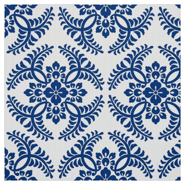 Tissu Médaillon japonais Motif, bleu Cobalt et blanc (Échantillon)